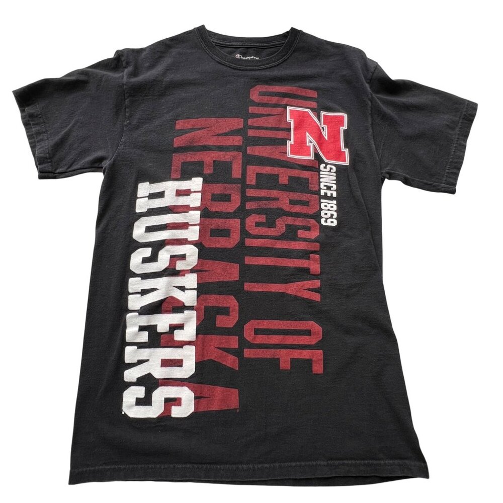 Champion Black T-Shirt University Of Nebraska Huskers 100% Cotton Mens Sz Medium
